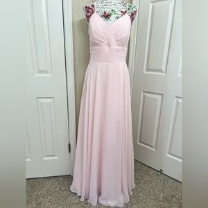 Pink Pleated Spaghetti Strap Wedding Gown with side pockets